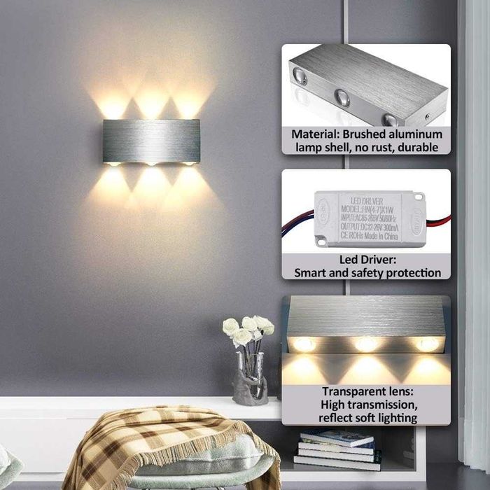 Aplica LED de perete, iluminare sus-jos, 18W, 3000K, lumina calda, protectie IP44, 18 x 8 x 3 cm, aluminiu