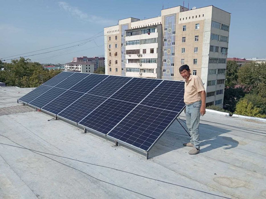 Куёш панелларини хонадон ва ташкилотларга урнатиш, исталган кувватда.