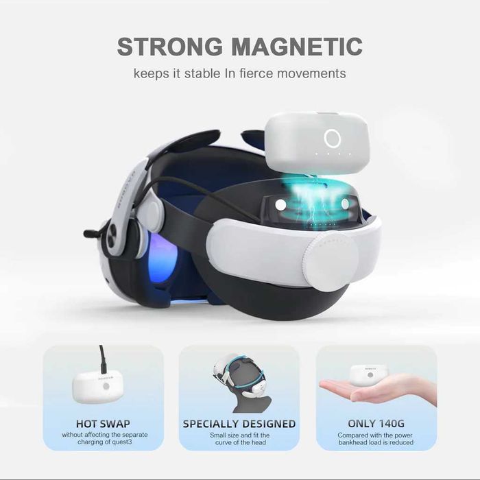Strap BOBOVR M3 Pro за глава - За Quest 3 магнитна батерия 5200mAh