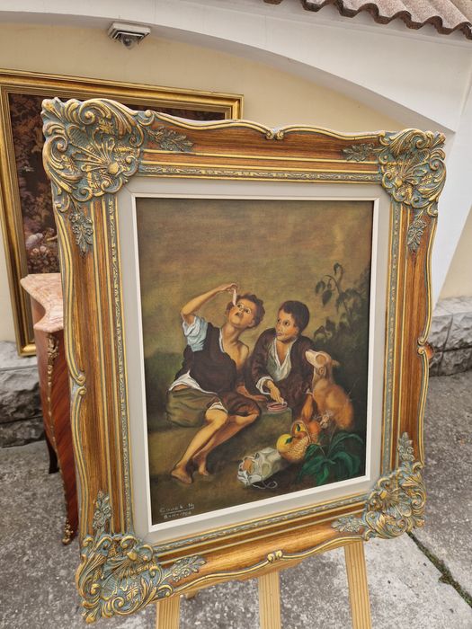 Превъзходна антикварна белгийска авторска картина масло върху платно