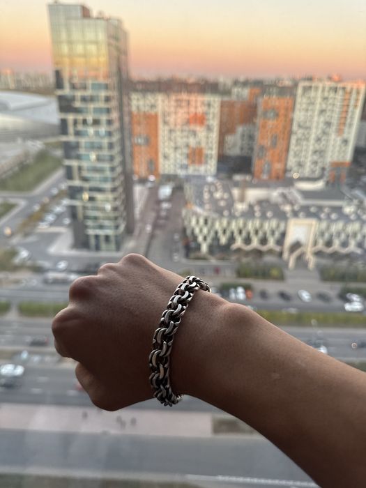 Серебрянный  браслет мужской плетение бисмарк
