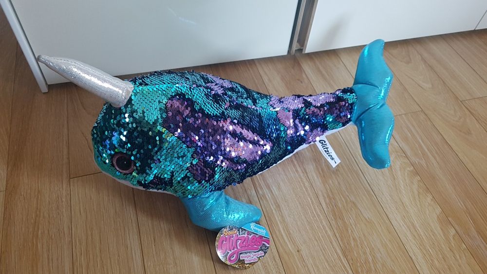 Jucarie de pluș, balenă cu paiete reversibile 45cm NOUĂ