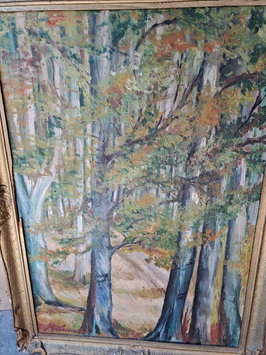 tablou vechi pictura pe panza semnat 119/88 cm