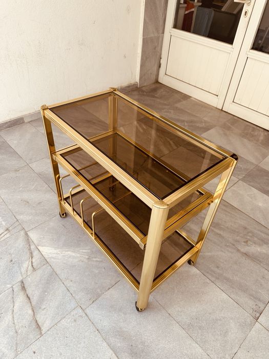 Италианска винтидж бар количка – месинг и стъкло, 70-те години