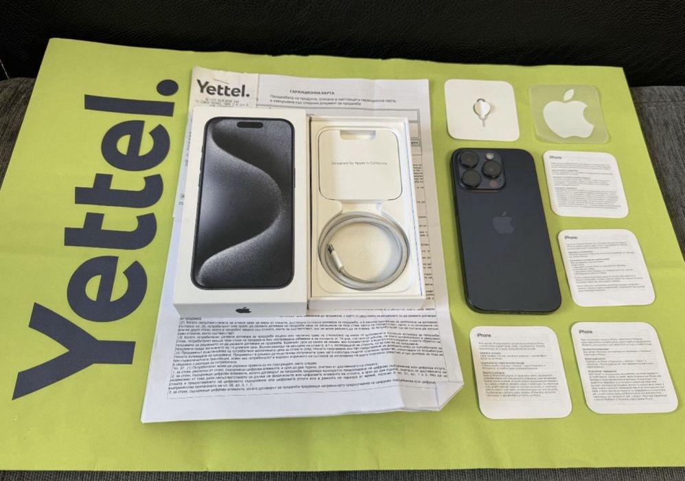 ***КАТО НОВ 256GB iPhone 15 Pro Yettel Гаранция 2026 Titanium Blue