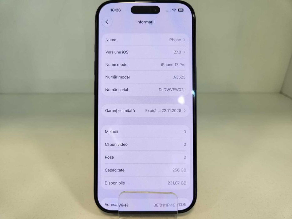 Telefon Apple Iphone 17 Pro 256Gb – Baterie 99% (Ag8 Tudor/B75243) – Garantie 2 Ani!
