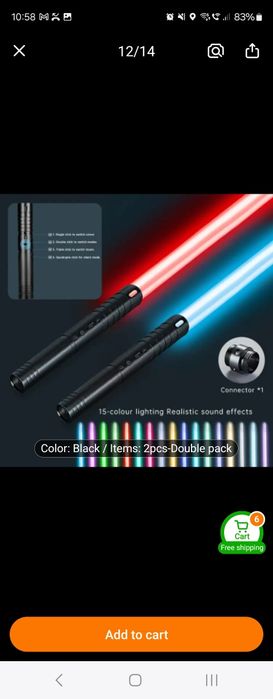 Set 2 sabii laser Star Wars, metalice 15 culori, sunete lupta