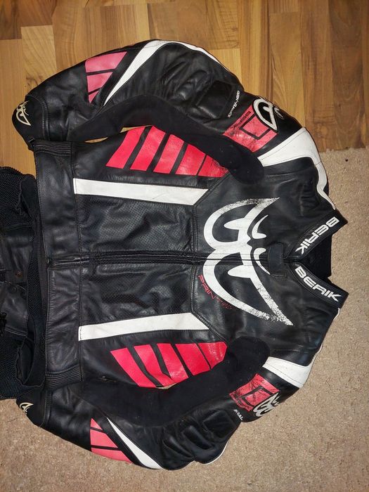 Costum moto Berik,doua piese,geaca si pantaloni piele,marime 54
