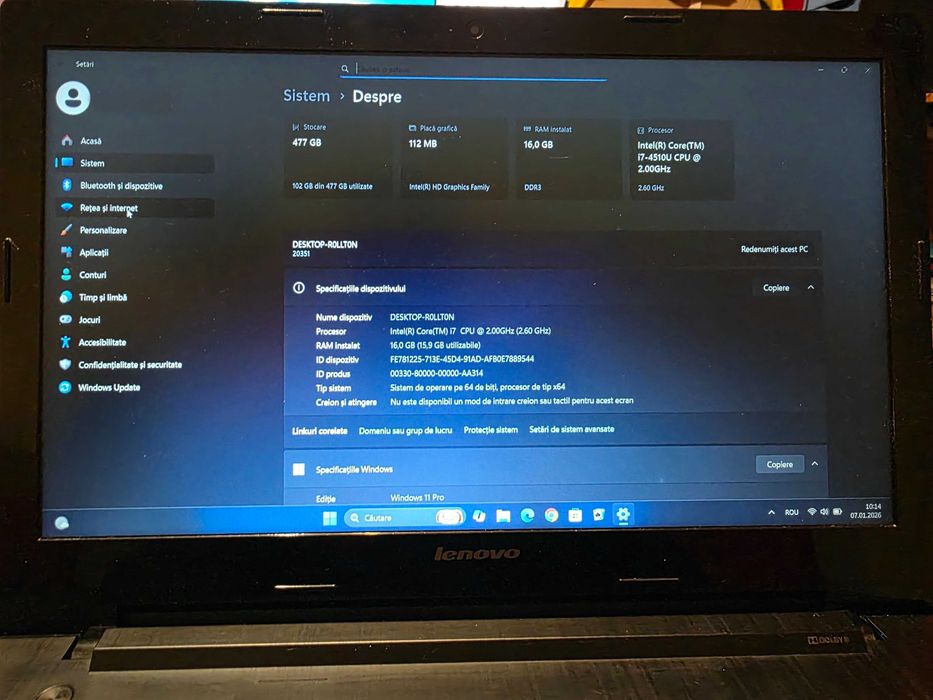 Laptop Lenovo, procesor I7 / 16 Gb RAM / 500 Gb / 17,3 inch (vând sau schimb cu telefon)