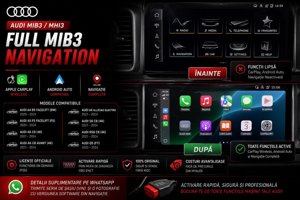 Audi MIB3 Apple CarPlay Android Auto Navigație Audi A4 B9 A5 Q5 A6 A7