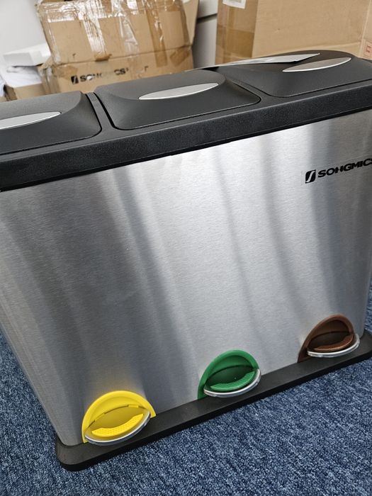 Cos de gunoi compartimentat, 3 compartimente, culoare argintiu