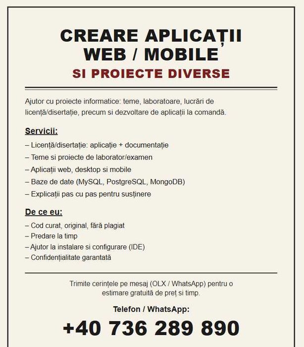 Creare aplicatii web / mobile / proiecte diverse