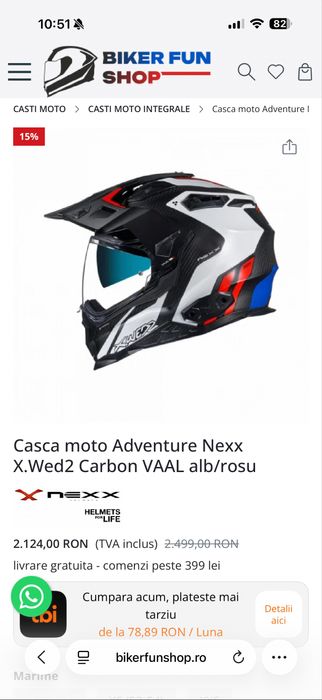 Casca moto Nexx X.wed2 carbon VAAL alb/rosu