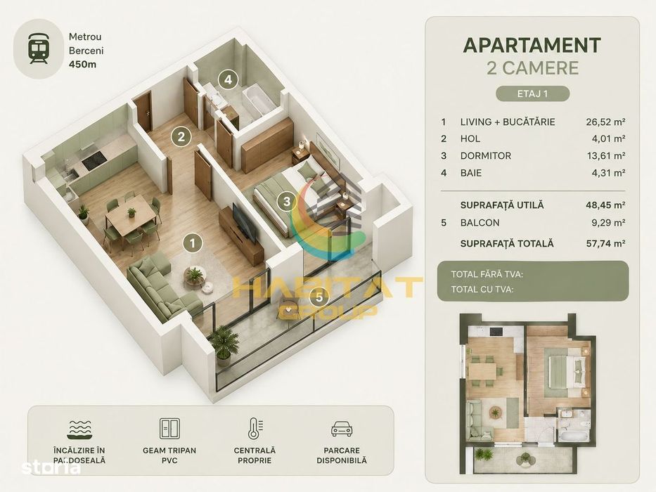Vânzare Apartament 2 camere - Popești Leordeni | 5 min Metrou Berceni