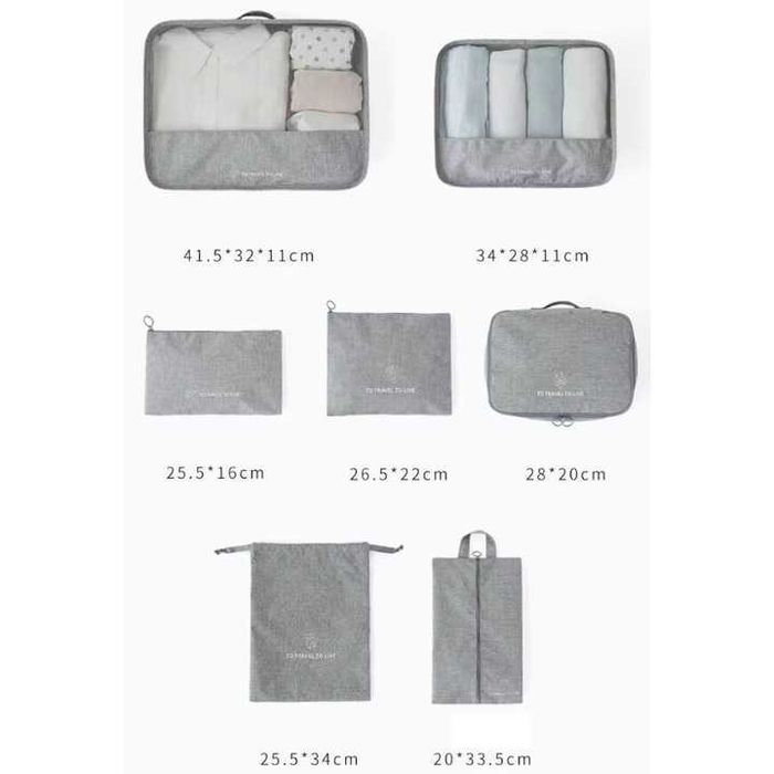 Set 7 Huse Organizare Bagaj || Accesorii Troler || Negru/Gri/Albastru