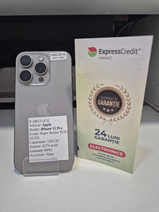 Telefon  Iphone 15 Pro (AG32 B.28613) Garantie 2 Ani !