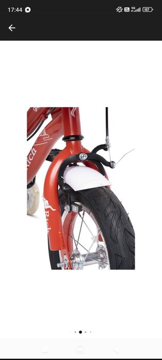 Bicicleta Copii 2-4 ani Rich Baby R1208A, Roti 12 Inch, C-Brake, Roti Ajutatoare cu LED, Rosu/Alb