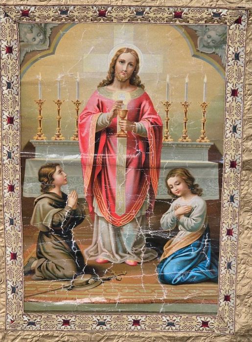 Prapur vechi de procesiune, cu reprezentare a Primei Împărtășanii