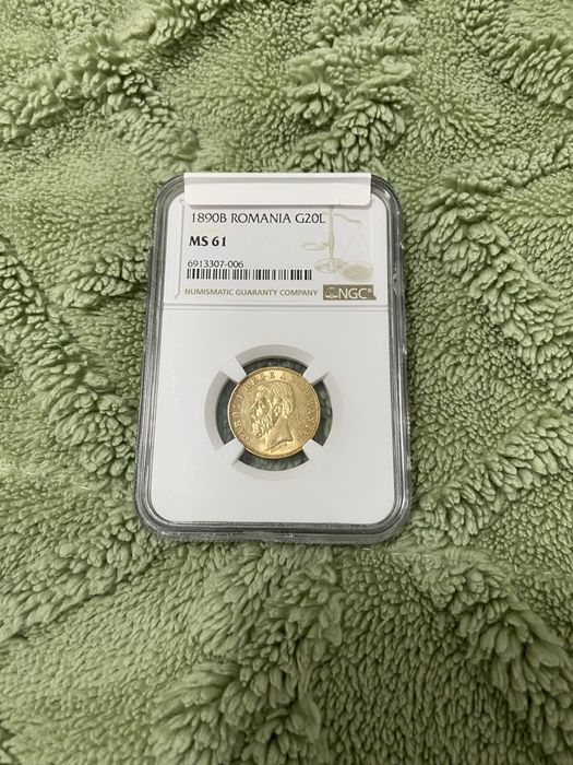 20 lei 1890 gradata MS61, Carol I cu pedigree, aur