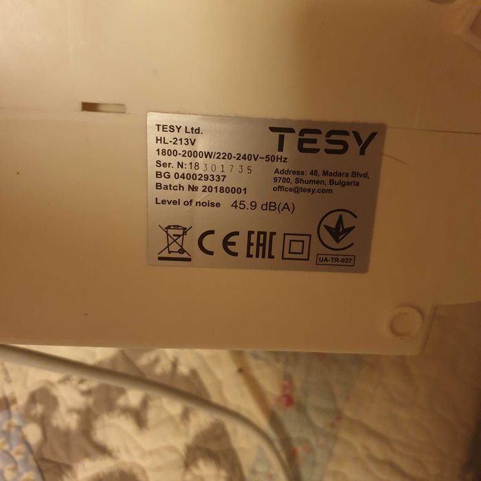 Вентилаторна печка "TESY" Модел: HL-213V, 1000W/2000W