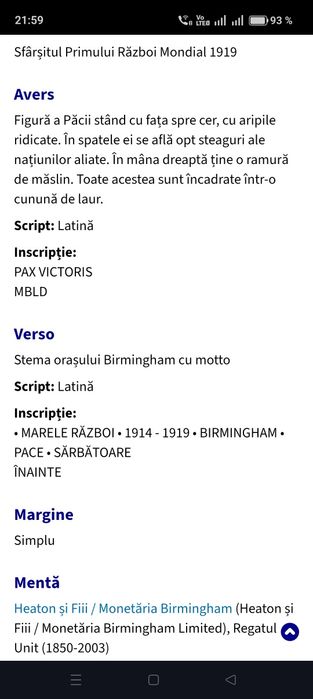 Medalie UK Sfârșitul Războiului