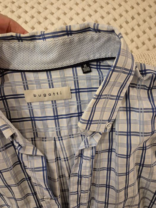 Памучна мъжка риза Bugatti синя каре М размер