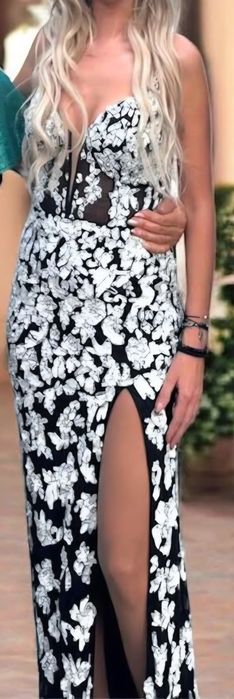 Rochie de ocazie tip sirenă – alb & negru, cu paiete