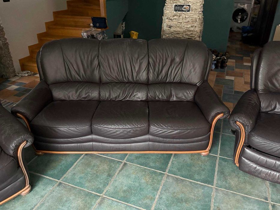 Кожена гарнитура от естествена кожа – 3+1+1, масивна