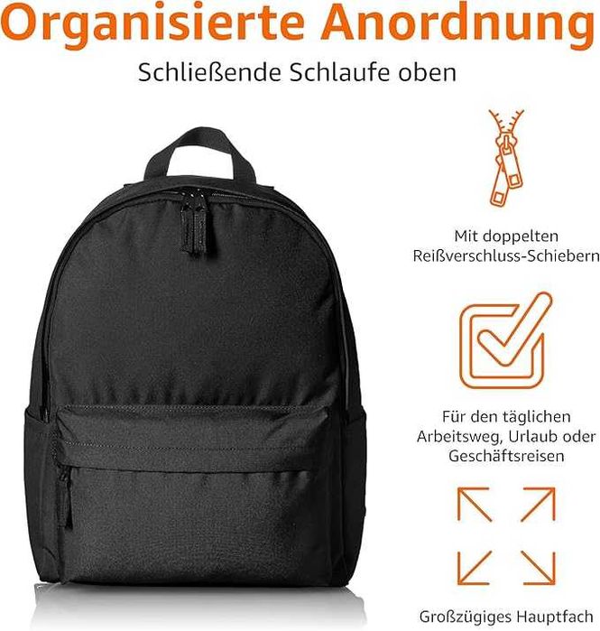 Rucsac 31x15x40 cm, negru, Amazon Basics