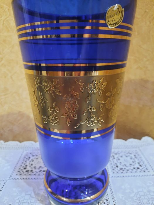 Роскошная кобальтовая ваза, Богемия, Чехословакия. Богатое золочение 2