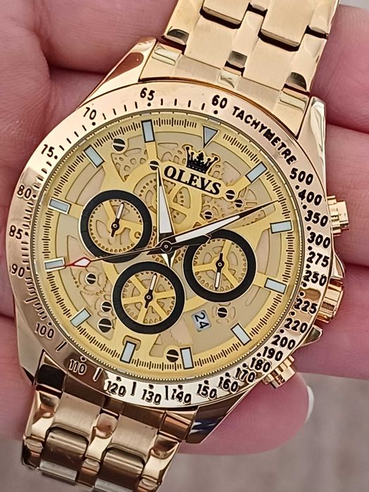 OLEVS Хронограф Многофункция Кварц,Скелет, Hollow Out,HD Светещ,3 АТМ