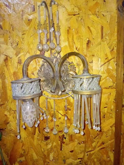 Кристална  лампа в стил  барокНастолна лампа ,барок бронз и кожа