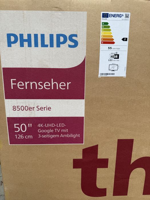 Philips 50” 4K UHD Ambilight Google TV – Nou, sigilat
