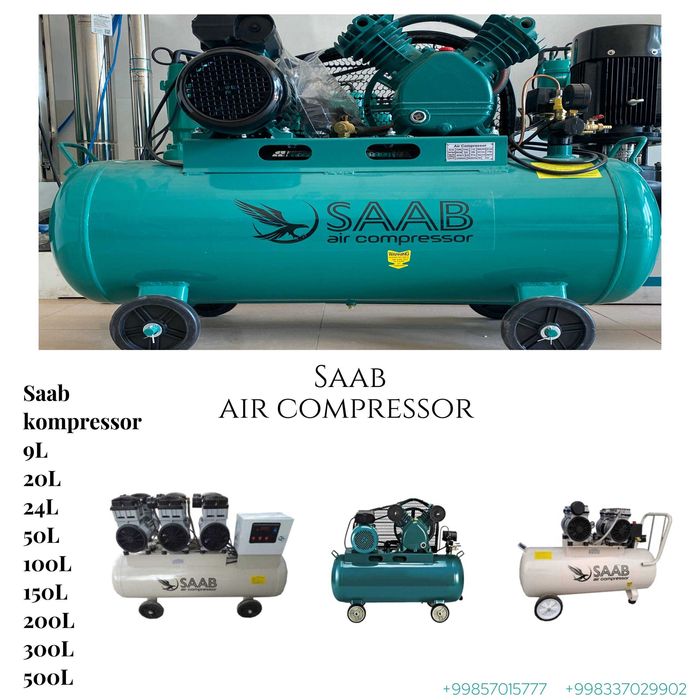 SAAB Kompressor Air Kampressor 9Litrdan 500Litrgacha Kafolat Servis