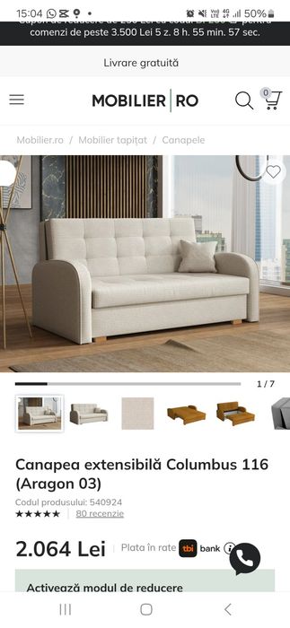 De vânzare canapea extensibilă elegantă și compactă