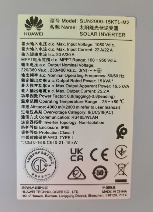 Vand Invertor trifazat Huawei SUN2000 15KTL-M2 (ongrid)
