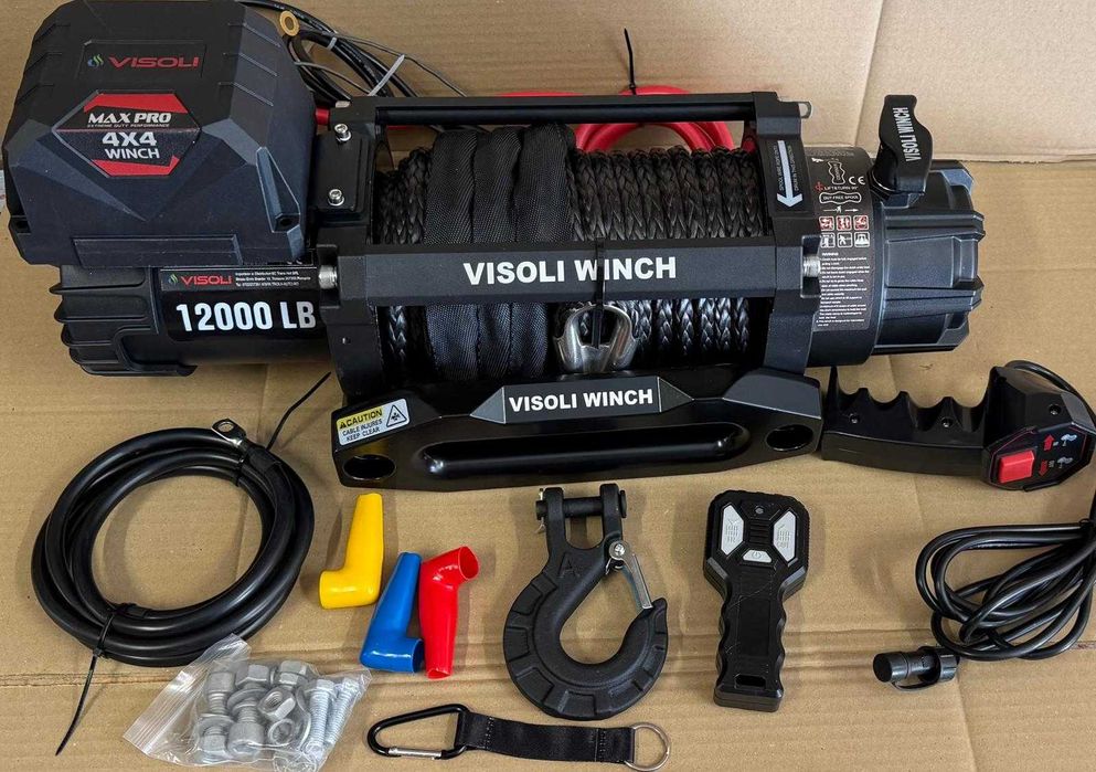 Troliu auto electric 12000lbs/5450kg cu cablu sintetic