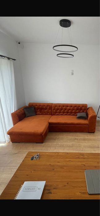 Vand canapea coltar extensibil cu lada depozitare chesterfield catifea