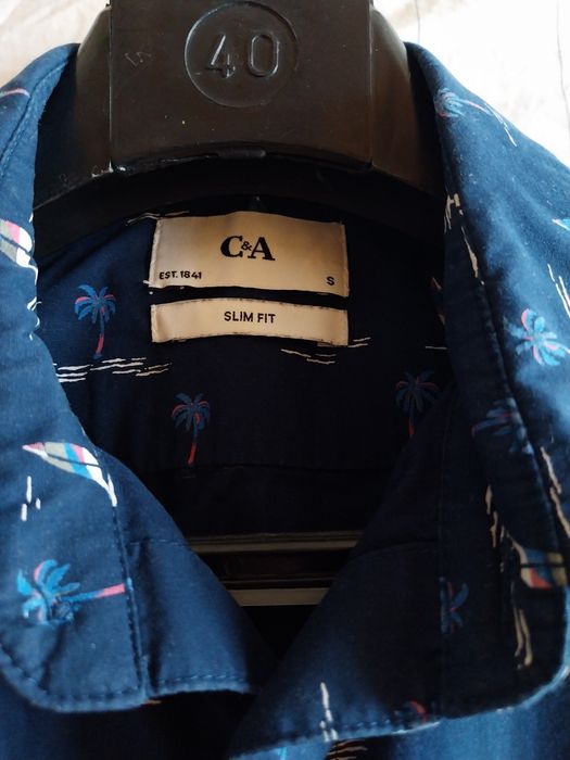 Cămașă bărbați sau băieți albastru închis slim fit S