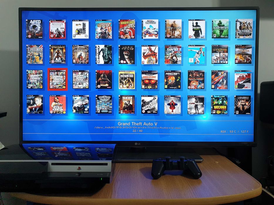 PS3 modat CFW 320 GB + 40 jocuri (GTA V, Red Dead, God of War, NFS)