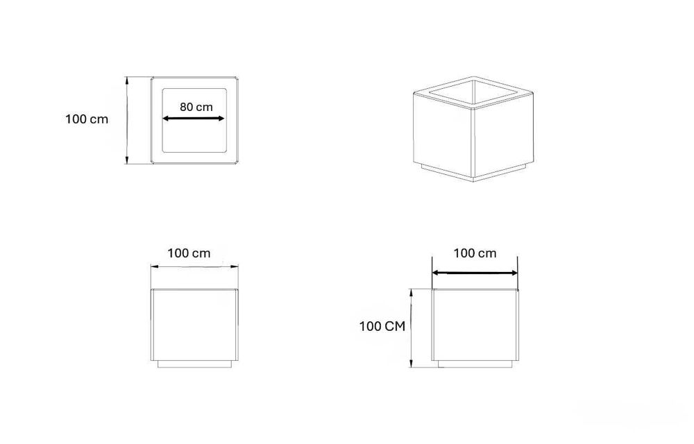 Ghiveci din beton pt.arbori cu piatra naturala 100x100x100 cm