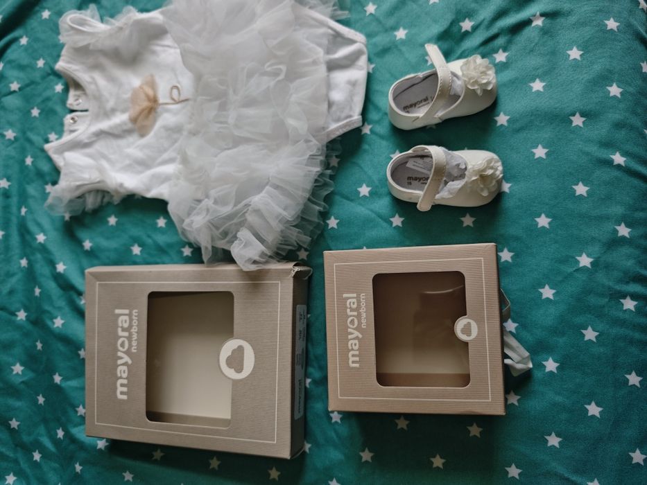 Mayoral  Официална рокля за бебе + лента за глава и обувки