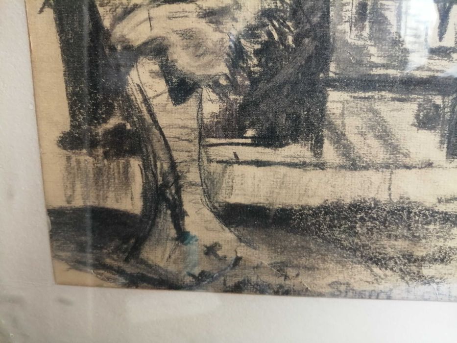 Tablou premiat Sherrg kotle - desen carbune, semnat,