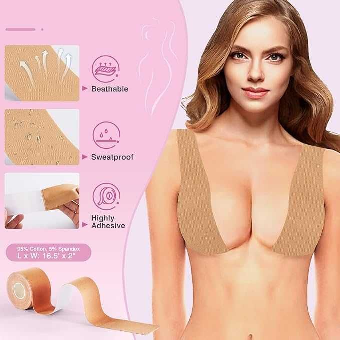 Banda adeziva pt. ridicarea bustului 5 m bej cu 10 protectii mamelon