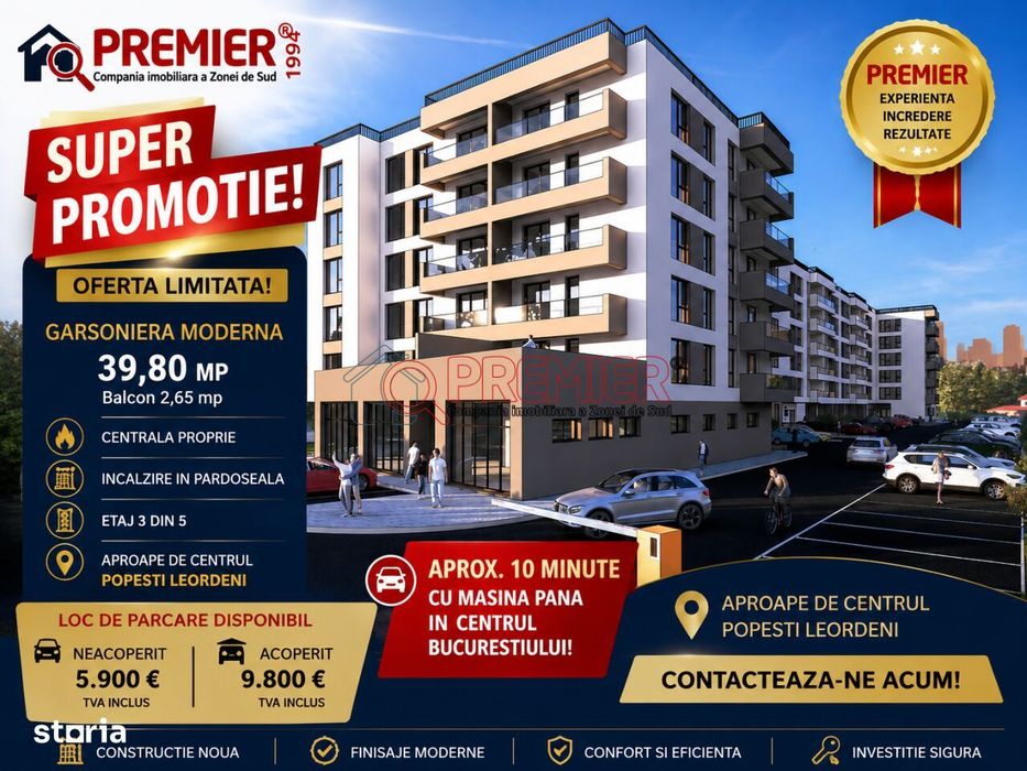 Garsoniera moderna centru Popesti-Leordeni | 39,80 mp | Etaj 3 |