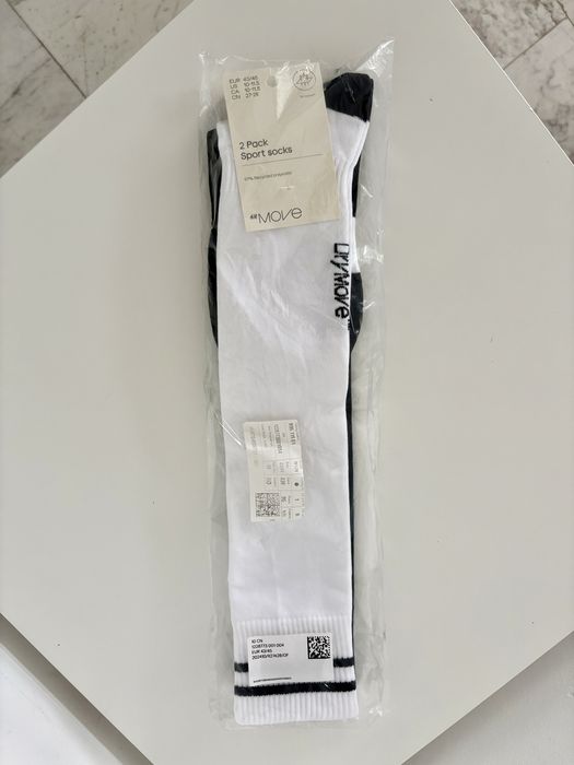 Șosete sport lungi H&M Move – 2 perechi, alb/negru, mărimea 43–45, noi