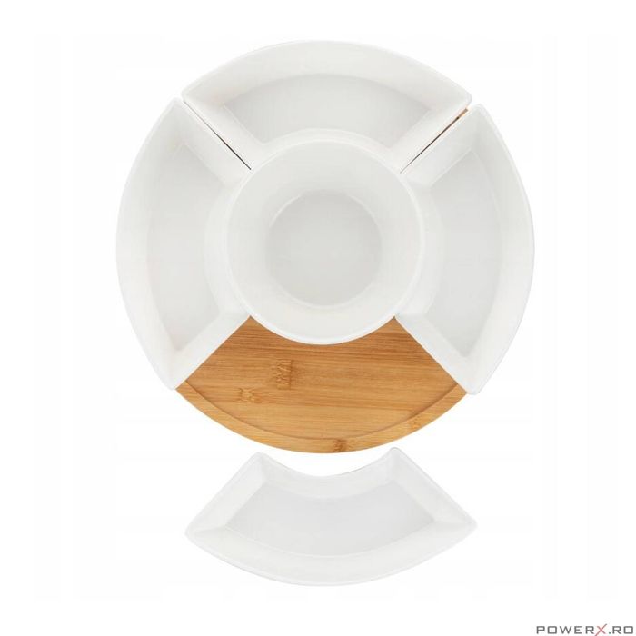 Set boluri pentru servire, din portelan, cu suport din bambus, 5