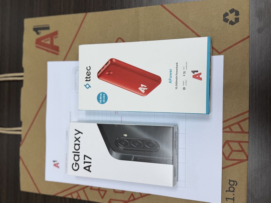 ЗАПЕЧАТАН 128GB Samsung A17 ttec 10000mah Гаранция от A1 до 2028год. Black / Черен