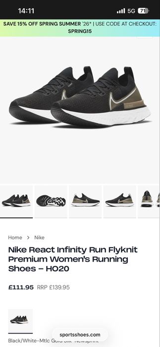 NIKE React Infinity Run Flyknit черни със златно н.40,5