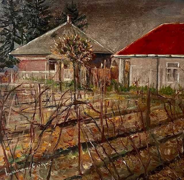 "Vița de vie” INTERESANT-Tablou f VECHI, ulei/pza/lemn semnat 75x55 cm